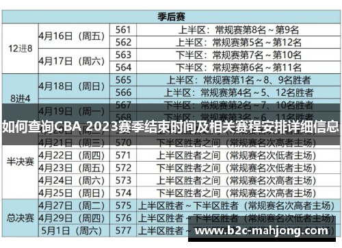 如何查询CBA 2023赛季结束时间及相关赛程安排详细信息